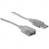 Manhattani USB-A–USB-A pikenduskaabel, 1,8 m, isane-emane, 480 Mbit/s (USB 2.0), Hi-Speed USB, läbipaistev hõbedane, eluaegne garantii