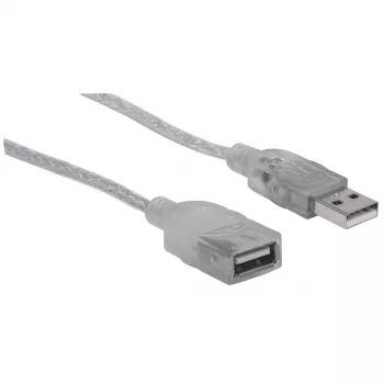 Manhattani USB-A–USB-A pikenduskaabel, 1,8 m, isane-emane, 480 Mbit/s (USB 2.0), Hi-Speed USB, läbipaistev hõbedane, eluaegne garantii