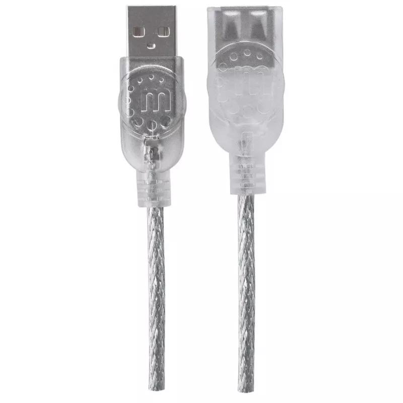 Manhattani USB-A–USB-A pikenduskaabel, 1,8 m, isane-emane, 480 Mbit/s (USB 2.0), Hi-Speed USB, läbipaistev hõbedane, eluaegne garantii