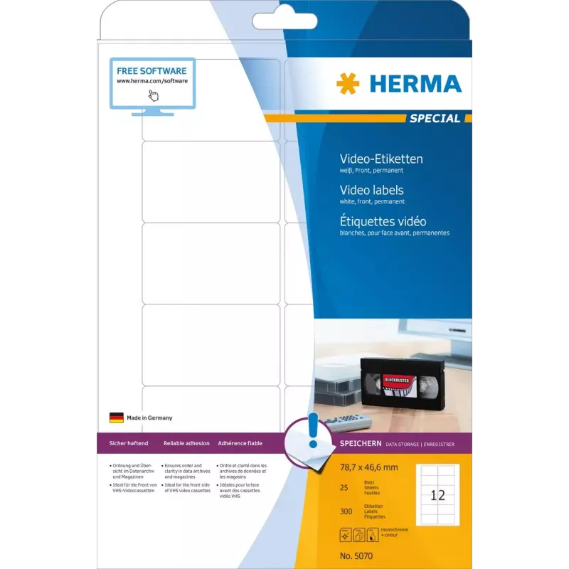 Isekleepuv printerisilt HERMA Video sildid A4 78,7x46,6 mm