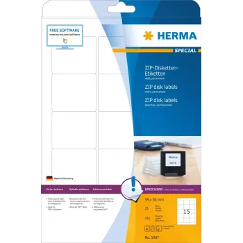 Sildid HERMA ZIP-diskettidele A4 59x50 mm valge paber matt 375 tk
