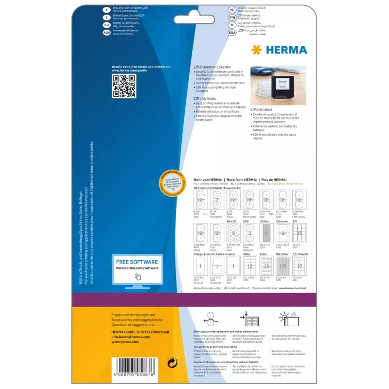 Sildid HERMA ZIP-diskettidele A4 59x50 mm valge paber matt 375 tk