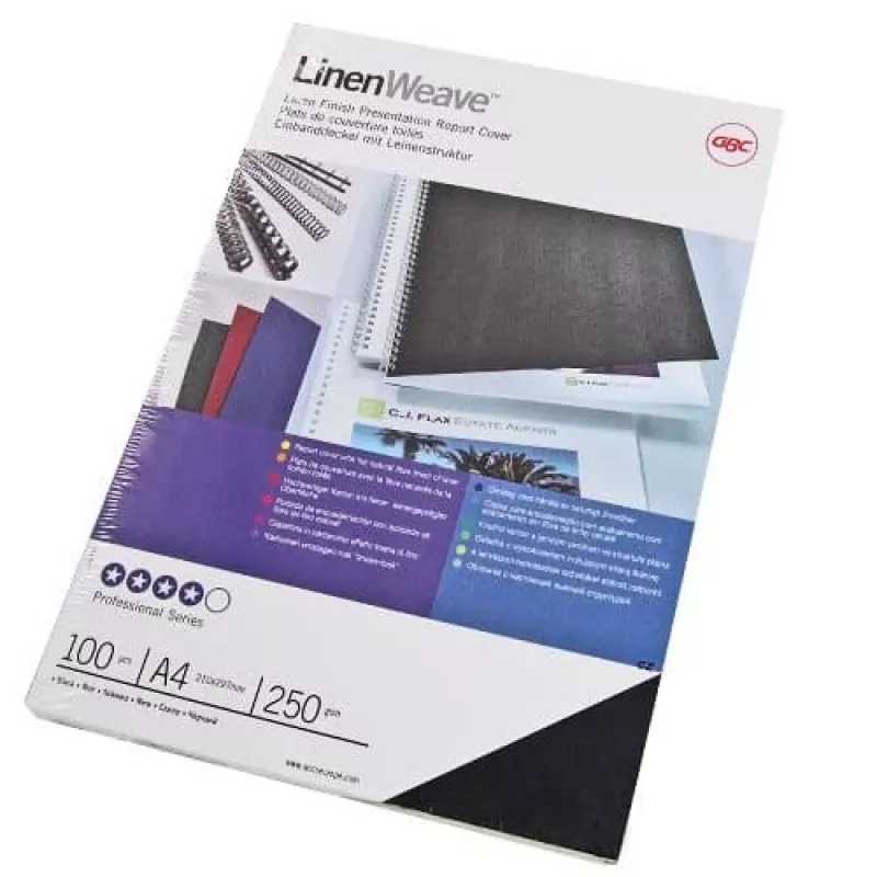 GBC LinenWeave köitmiskatted 250 g/m² A4 Must (100)
