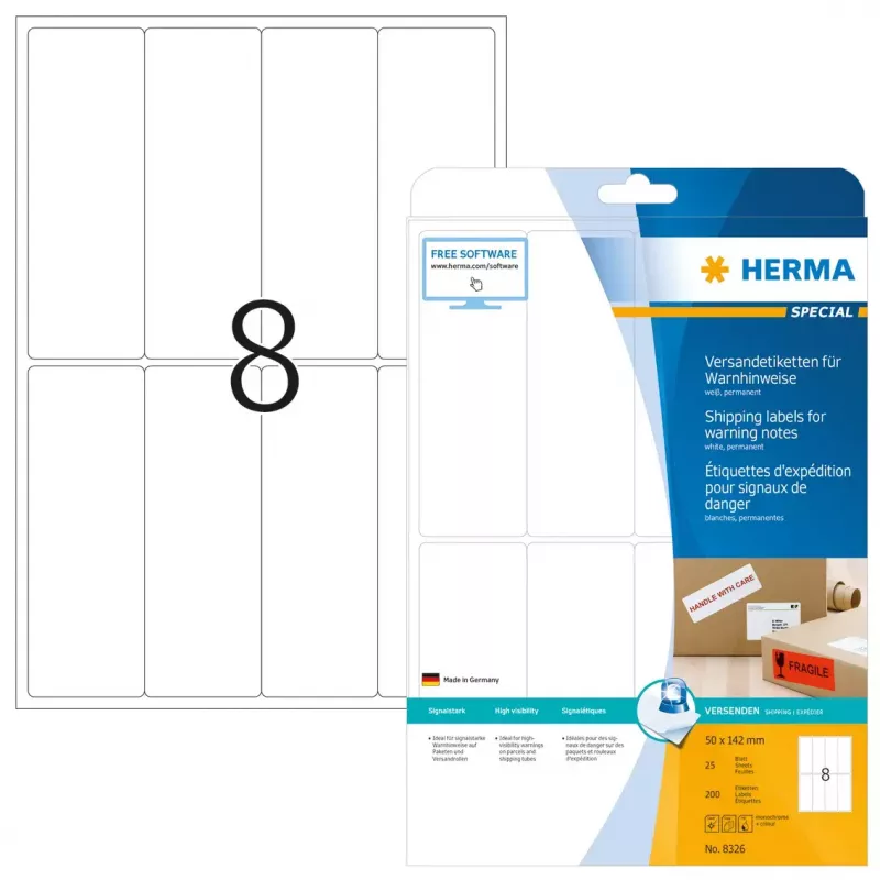 Hoiatuskleebis saatmiseks HERMA 8326