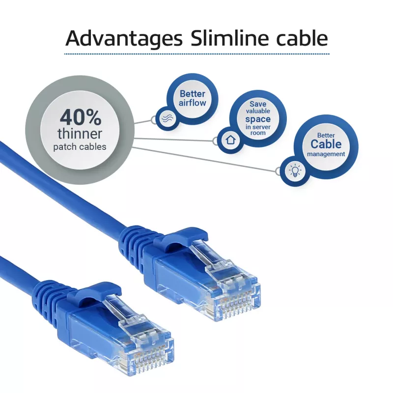 ACT Blue 3m LSZH U/UTP CAT6 andmekeskuse slimline patch-kaabel purunemiskindlate RJ45 pistikutega