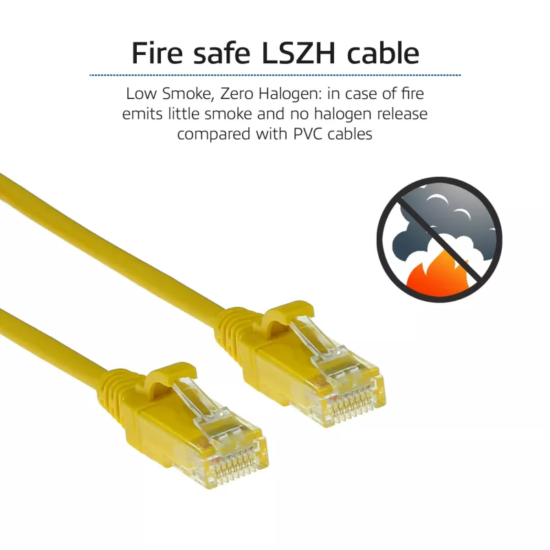 ACT kollane 0,5 meetrit LSZH U/UTP CAT6 andmekeskuse õhuke patch-kaabel snagless RJ45 pistikutega