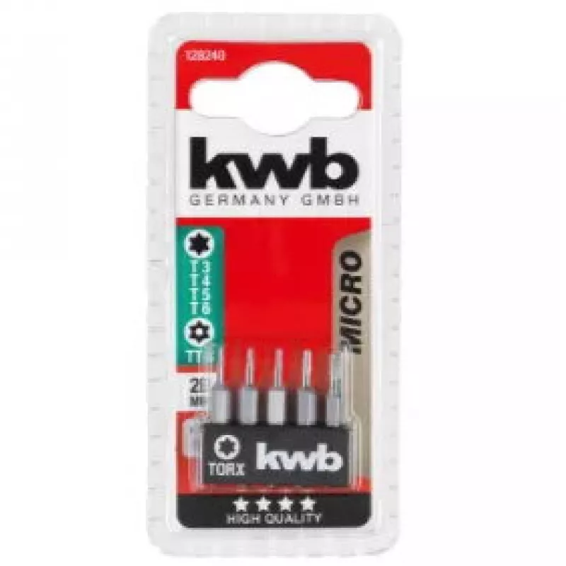 Kruvikeeramise otsakute komplekt KWB 128240 — 5 tk Torx otsakud T3 T4 T5 T6 T8, 28 mm