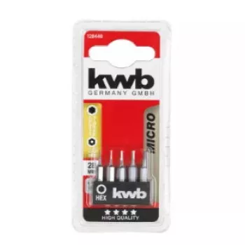 Kruvikeerajaotsakute komplekt KWB 128440 — 5 tk, Hex (imperial) otsakud, meetermõõdustiku suurused 0,7, 0,9, 1,3, 1,5, 2 mm, 28 mm pikkus
