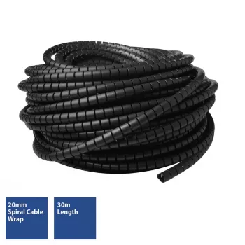 ACT 20 mm spiraalkaabli mähis, pikkus 30 meetrit, kaablihaldus, must, polüvinüülkloriid (PVC)