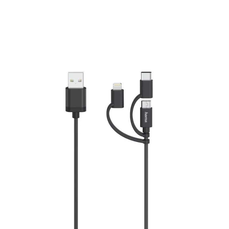 Hama 00200617 USB-kaabel USB 2.0 0,75 m USB A USB C/Micro USB A/Lightning Must