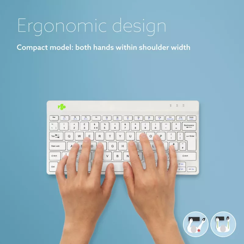 R-Go Tools Ergonoomiline klaviatuur R-Go Compact Break, kompaktne klaviatuur pausitarkvaraga, QWERTY (UK), Bluetooth, valge
