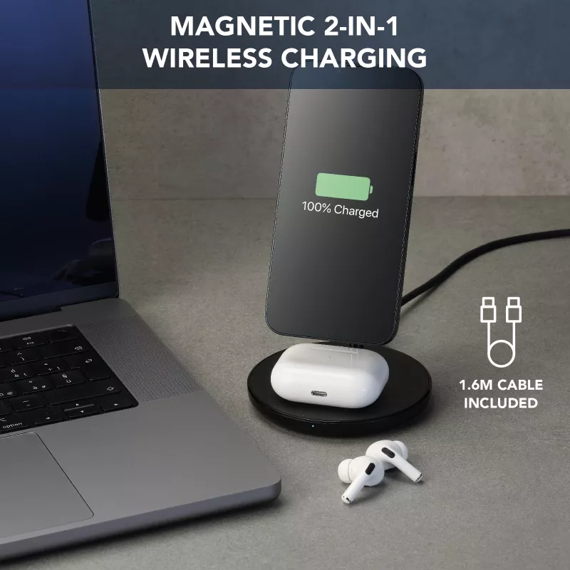Cellularline Mag Duo juhtmevaba laadija 2-in-1 magnetiline juhtmevaba laadimishoidik Apple'i seadmetele