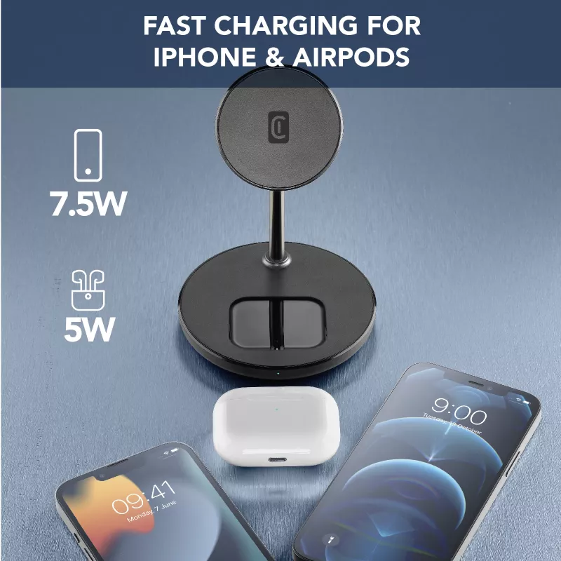 Cellularline Mag Duo juhtmevaba laadija 2-in-1 magnetiline juhtmevaba laadimishoidik Apple'i seadmetele