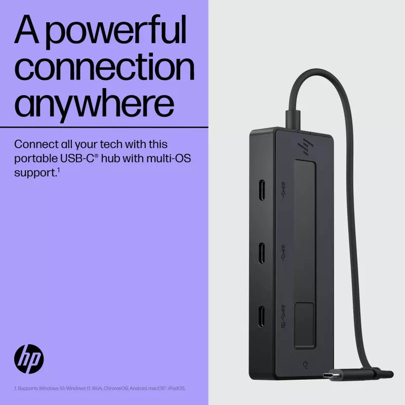 HP 4K USB-C Multiport Hub, USB USB-C, USB USB-C, 10000 Mbit/s, 3840 x 2160, must, 65 W
