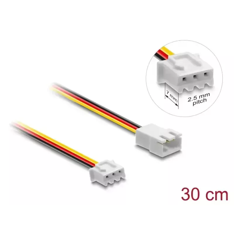 DELOCK kaablipikendus 3‑kontaktiline (JST), mudel 90867, PVC, 1,3 mm juht, üksik 30 cm juhe, must/punane/valge/kollane