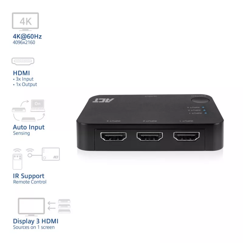 ACT 4K HDMI Switch 3x1 Must 60Hz 1920x1080 3840x2160