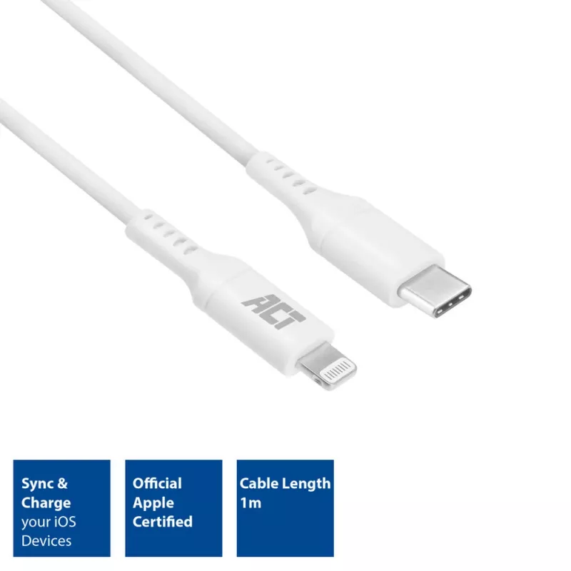 ACT USB 2.0 laadimis-/andmekaabel C isane - Lightning isane 1 meeter, MFi sertifikaadiga