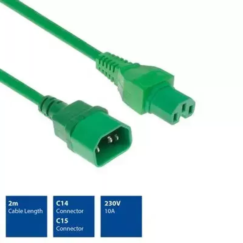 ACT Powercord C14 - C15 roheline 2 m kaabel H05RN-F 250V 10A