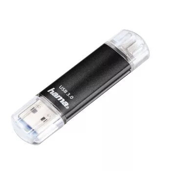 Hama Laeta Twin USB-mälupulk, USB 3.0, 128 GB, 40 MB/s, must