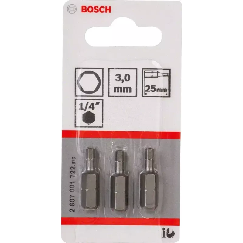 Kruvikeeraja otsak Bosch 2607001722 eriti kõva kuuskant 3 mm 25 mm 3 tk