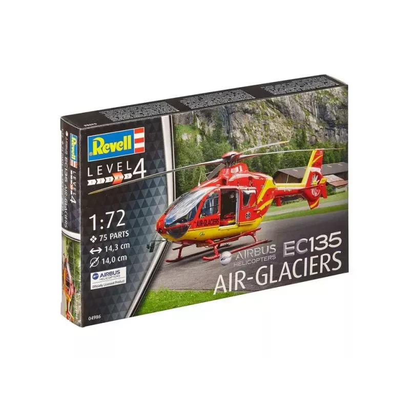 REVELL EC135 Air-Glaciers rootorlennuki mudel, montaažikomplekt, mõõtkavas 1:72, pikkus 143 mm, rootori läbimõõt 140 mm