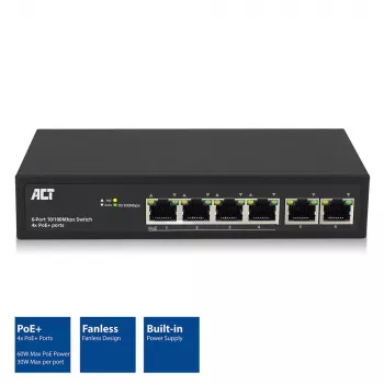 ACT 6 pordiga võrgukommutaator, 10/100Mbps. 4x PoE+ (30W) port