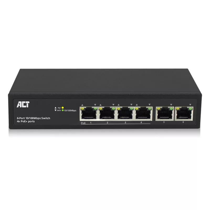ACT 6 pordiga võrgukommutaator, 10/100Mbps. 4x PoE+ (30W) port