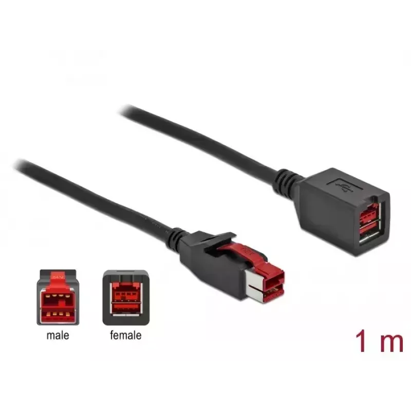 Toitega USB pikenduskaabel DeLOCK 85985 24 V 1 m Must