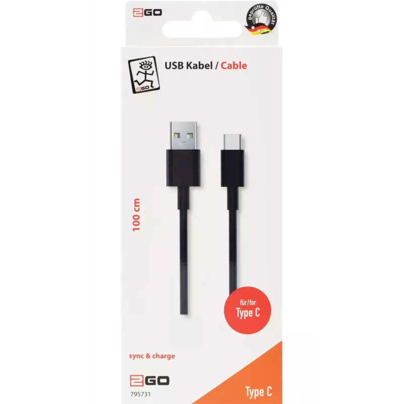 USB-kaabel 2GO 795731 1m USB B USB C USB 3.2 Gen 1 Must