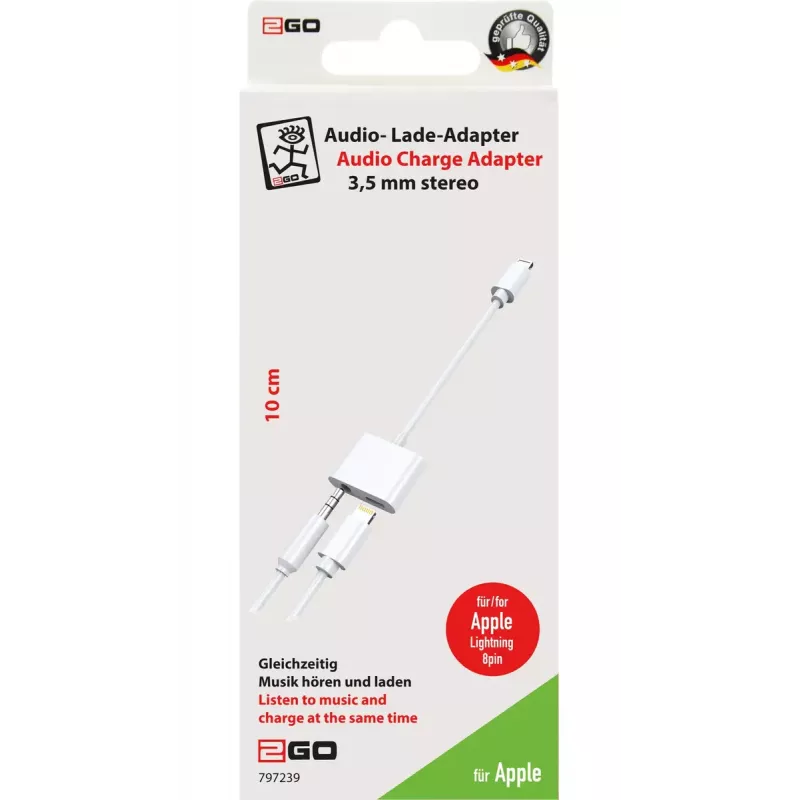 Lightning-kaabel 2GO 797239 0,1 m valge Lightning - Lightning + 3,5 mm