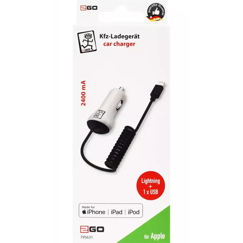 Mobiilseadme laadija 2GO 795631 Auto sigaretisüütaja 12/24V 5V Valge