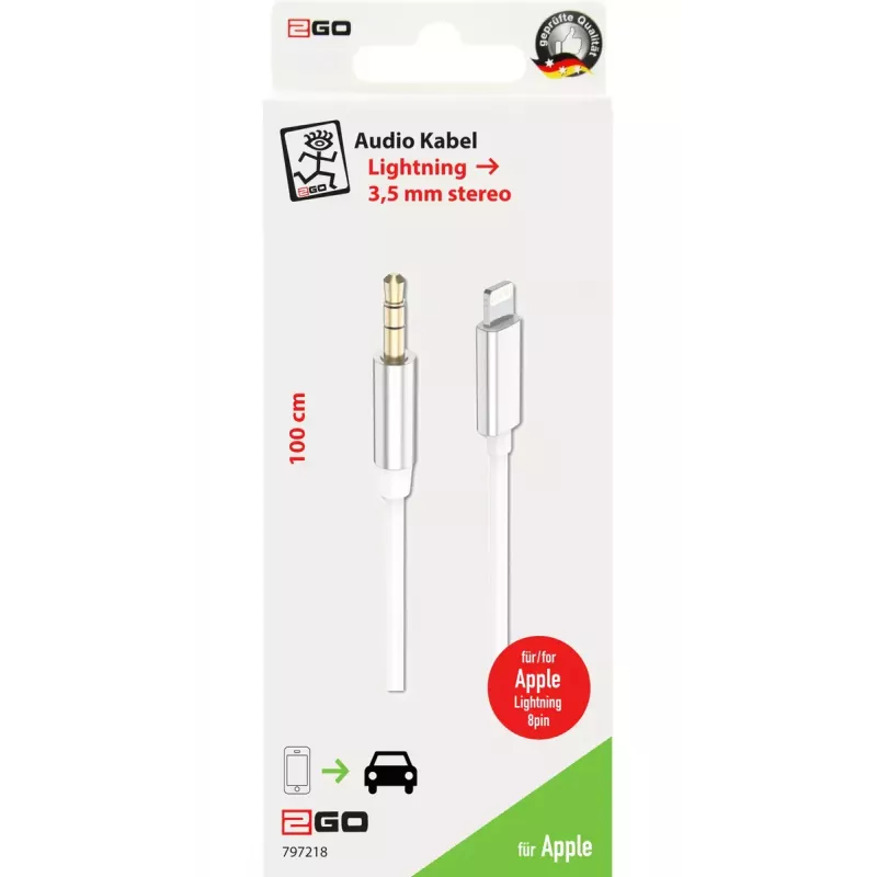 Audio kaabel 2GO 797218 1m 3,5 mm Lightning valge