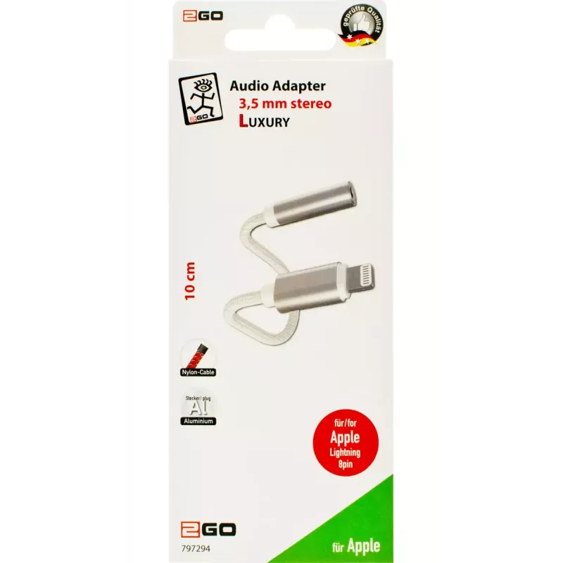 Audio kaabel 2GO 797294 3.5mm Female to Lightning Male 0.1m Valge