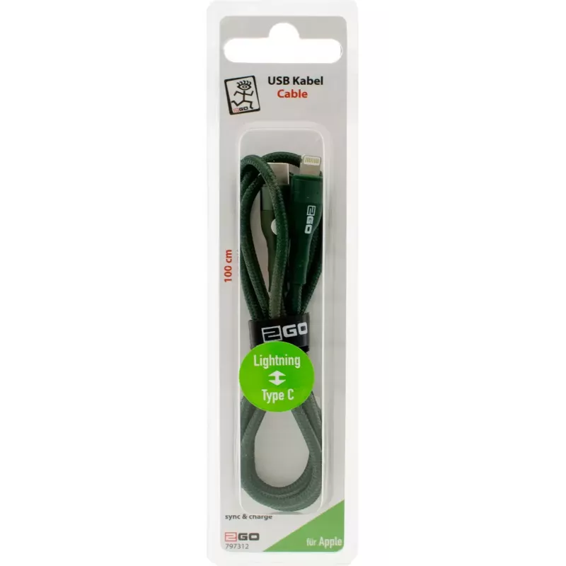 Lightning-kaabel 2GO 797312 1m Roheline USB-C-pistikuga