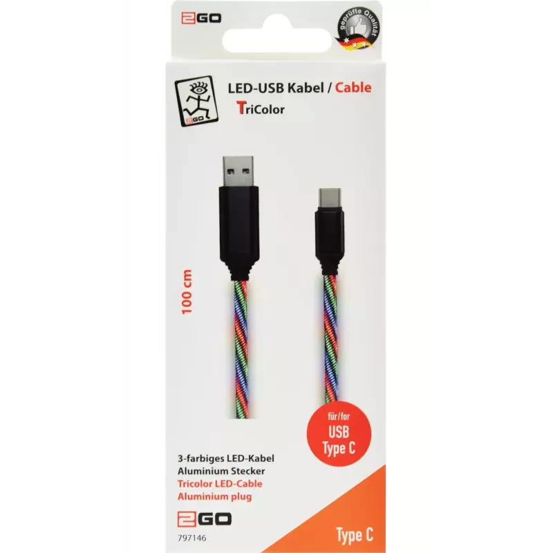 USB kaabel 2GO 797146 1m USB B USB C Mitmevärviline