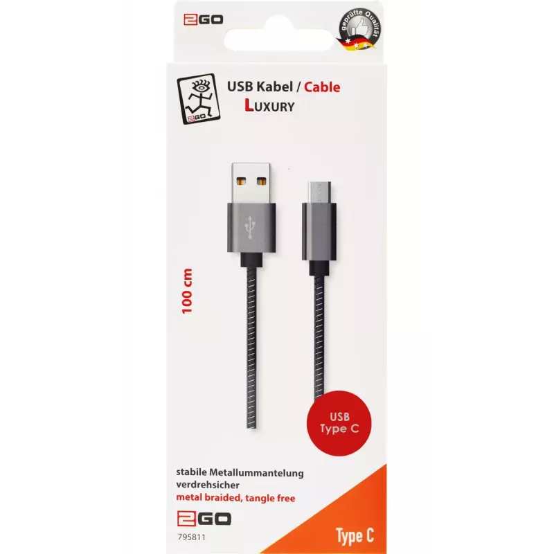 USB-kaabel 2GO 795812 USB 3.2 Gen 1 1m USB B USB C Hall