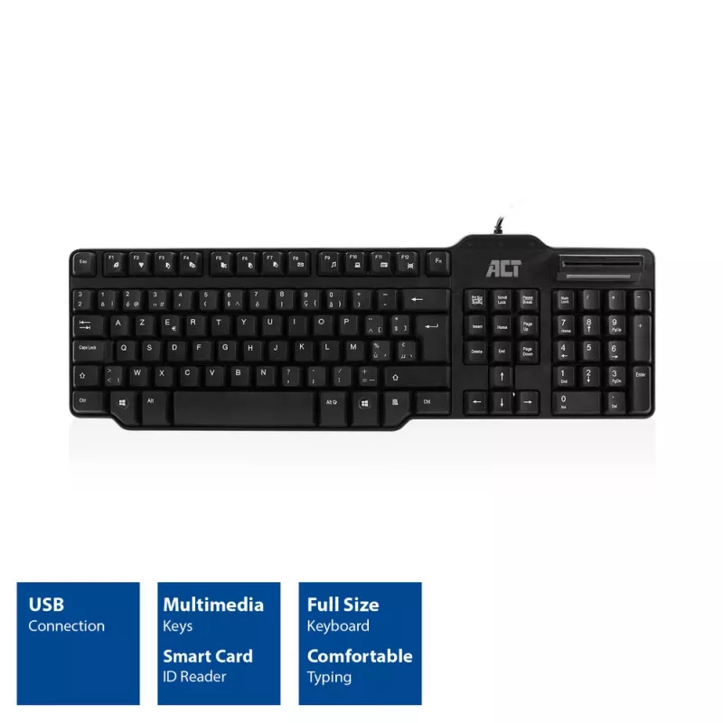 ACT juhtmega klaviatuur kiipkaardilugejaga (Azerty/BE paigutus)