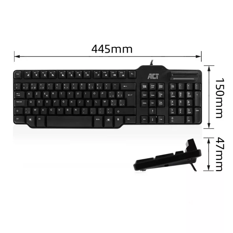 ACT juhtmega klaviatuur kiipkaardilugejaga (Azerty/BE paigutus)
