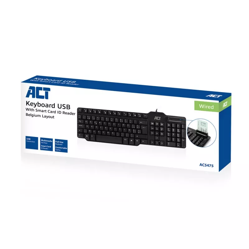 ACT juhtmega klaviatuur kiipkaardilugejaga (Azerty/BE paigutus)