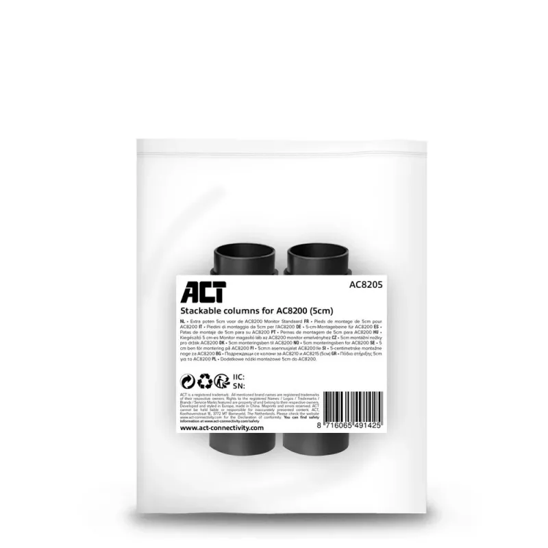 ACT AC8200 lisajalad, mustad, 65 mm, lauakinnitus