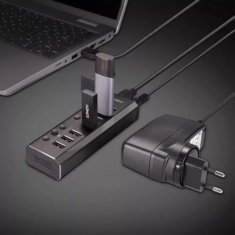 Lindy 4-pordiline USB 3.0 jaotur 3 kiirlaadimispordiga Quick Charge 3.0