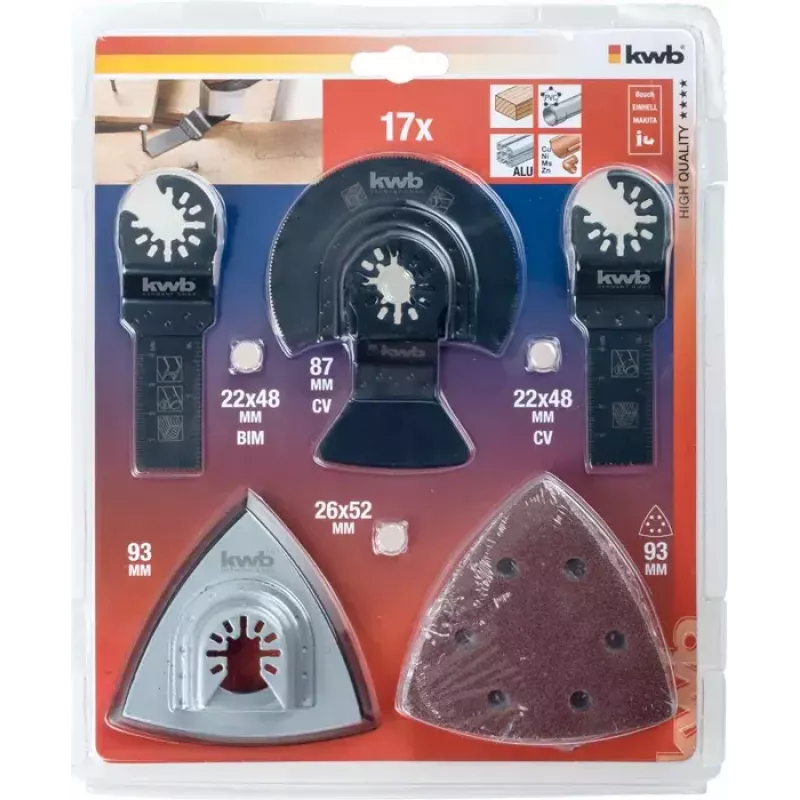 Lõiketerade komplekt kwb Universal kit 17 tk Alumiiniumile Betoonile Vasele Kipsplaadile Plastile Plekile Puidule