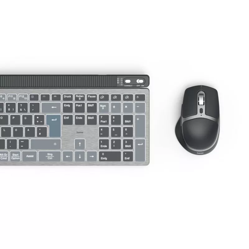 Hama WKM-750 klaviatuur hiir kaasas Kodu/Kontor Bluetooth QWERTZ Saksa Antratsiit, Must, Sinine