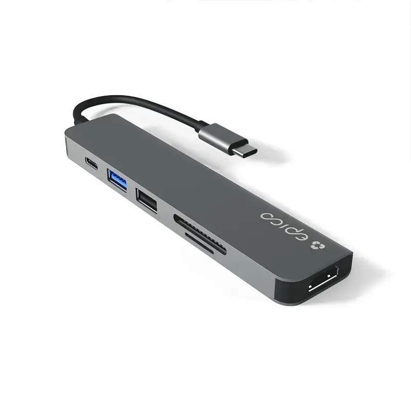 Liidesejaotur Epico 9915112100080 — USB USB-C host, HDMI, USB 2.0, USB USB-C, MicroSD/SD kaardilugeja, alumiinium/TPU, hall