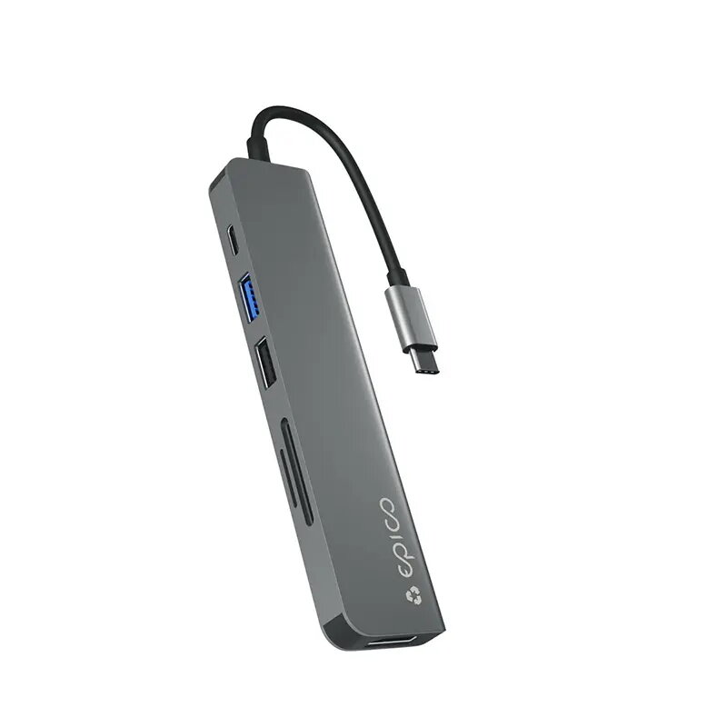 Liidesejaotur Epico 9915112100080 — USB USB-C host, HDMI, USB 2.0, USB USB-C, MicroSD/SD kaardilugeja, alumiinium/TPU, hall