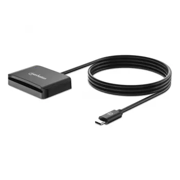 Manhattan USB-C kontaktkiipkaardilugeja microSD-pesaga, USB USB-C isane kontaktlugejaliidese ja microSDXC jaoks, toetab Windows, macOS ja Linux, loeb SIM-kaarte adapteriga, kaabel 1 m, must, kolmeaastane garantii
