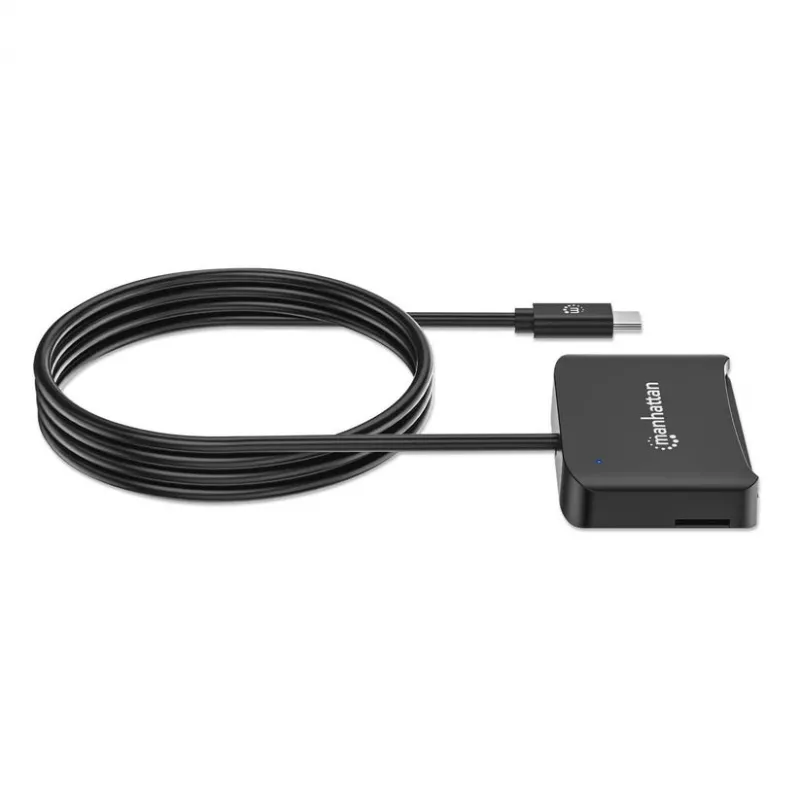 Manhattan USB-C kontaktkiipkaardilugeja microSD-pesaga, USB USB-C isane kontaktlugejaliidese ja microSDXC jaoks, toetab Windows, macOS ja Linux, loeb SIM-kaarte adapteriga, kaabel 1 m, must, kolmeaastane garantii