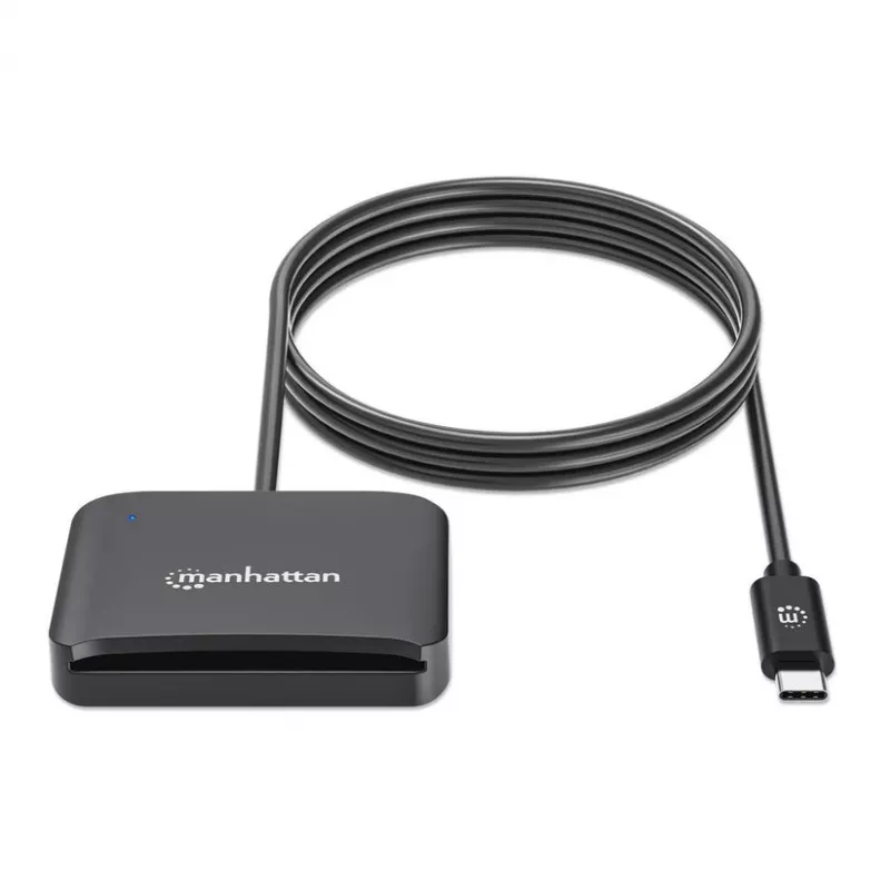 Manhattan USB-C kontaktkiipkaardilugeja microSD-pesaga, USB USB-C isane kontaktlugejaliidese ja microSDXC jaoks, toetab Windows, macOS ja Linux, loeb SIM-kaarte adapteriga, kaabel 1 m, must, kolmeaastane garantii