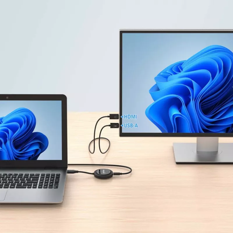 Manhattan 1080p Wireless HDMI Display Presentation Kit, 2-osaline komplekt koos HDMI-vastuvõtja ja HDMI-saatja dongle'iga, et kuvada traadita videosignaali sülearvutist/tahvelarvutist/nutitelefonist HDMI-teleris või projektoris, must