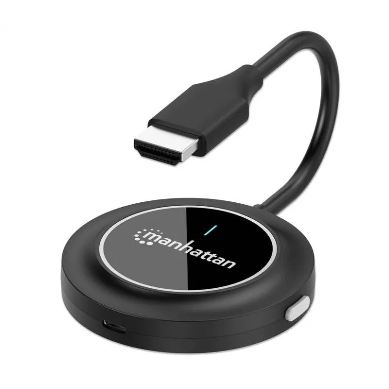Manhattan 1080p Wireless HDMI Display Presentation Kit, 2-osaline komplekt koos HDMI-vastuvõtja ja HDMI-saatja dongle'iga, et kuvada traadita videosignaali sülearvutist/tahvelarvutist/nutitelefonist HDMI-teleris või projektoris, must